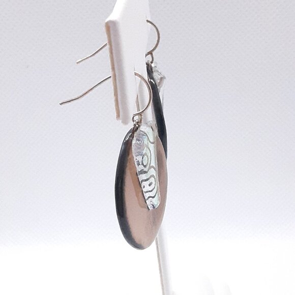 Root Beer Colored Dichroic Glass French Wire Earring Tops Marked 925 Sterling - Picture 2 of 10